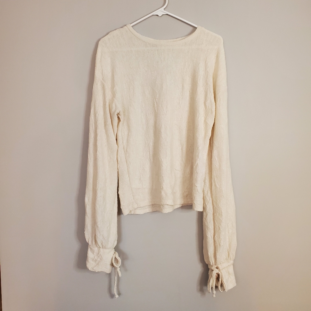 Zara White Blouse S Long Sleeves Drawstring Cuffs